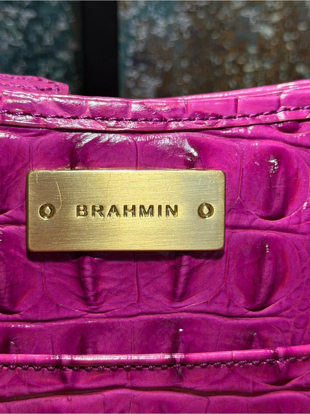 Brahmin Barbiecore Jody Hot Pink Melbourne Croc Leather Crossbody Bag